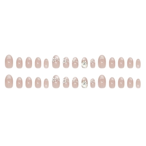 Sparkly cat-eye press-on nails with 3D pearls, flowers and rhinestones set on 30pcs