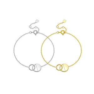 Elegant S925 sterling silver interlocking double ring bracelet in silver and gold tones