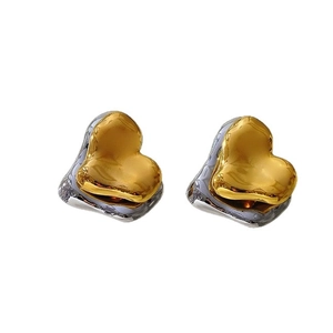 Boucles d'oreilles cœur vintage bicolores or et argent style italien chic