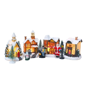 Miniature LED Christmas village house set with snowy resin buildings and figures