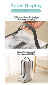 Detail of wide handle and translucent mesh texture on a tall boot storage bag