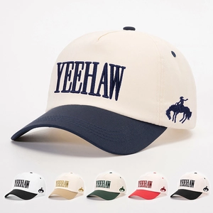Embroidered Baseball Cap Cotton Twill Yeehaw Cowboy Bicolor Adjustable Retro Outdoor Sun Protection Hat