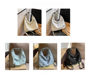 Multi-functional PU backpacks in white, silver, green, blue and black with butterfly patches