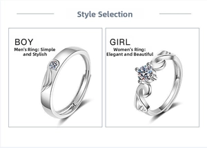 Detailed view of silver plated couple rings set with minimalist and wavy band designs