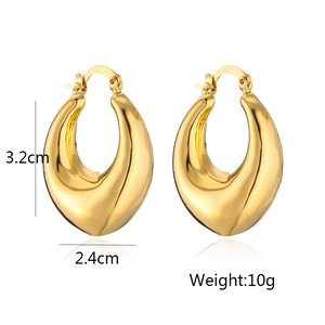 Detailed view of large chunky gold hoop earrings with 3.2cm height and 2.4cm width specs