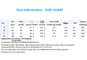 Size chart showing bust, length, and waist measurements for women long pajama set