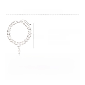 Détails du collier triple épaisseur avec perles, pendentif croix zircon et mesures