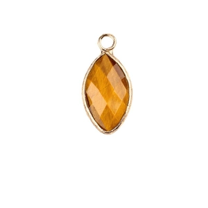 Marquise tiger eye stone pendant with gold metal base and chatoyancy texture