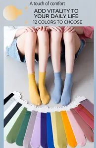 Detail of 12 vibrant candy-colored crew socks with a non-slip ribbed cuff design