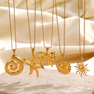 Pendant Necklace Stainless Steel Gold Plated Starfish Bowknot Sun Sunflower Spiral Fashion Jewelry For Women