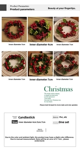 Macro detail of Christmas wreath candle holder with red berries and pine cones