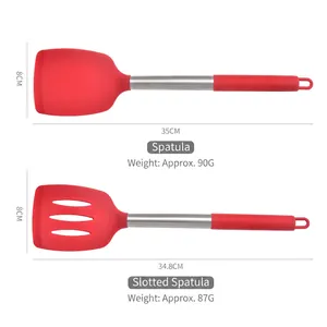 Silicone spatula set with solid and slotted turners for non-stick cookware