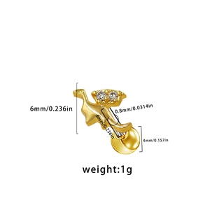 Dimensions détaillées du clou d'oreille cœur doré avec zircon et épaisseur de tige 0,8 mm