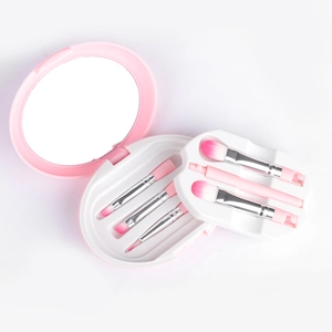 Portable Makeup Brushes With Mirror Storage Case Professional Travel Cosmetic Kit Synthetic Fiber Bristles Plastic Handle