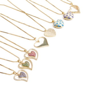 Chic gold heart pendant necklaces featuring colorful zircon and evil eye designs