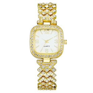 Women Quartz Watch Square Dial Rhinestone Crystal Inlaid Metal Bracelet Elegant Jewelry Clasp Fashion Wristwatch