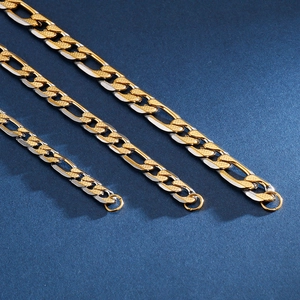 Detail of hip hop style titanium steel NK chain with flat textured links in gold and silver
