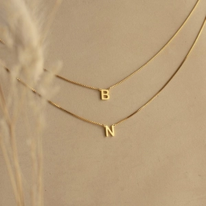 Double-layered gold box chain necklaces with letter B and N pendants for women