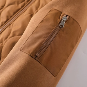 Brown hooded winter jacket for men with premium zipper pocket detail and padded fabric