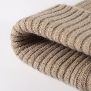 Thick khaki rib-knit winter beanie for women with double-layer thermal insulation