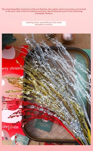 Close-up of glittery red, gold, and silver sequins branches for Christmas DIY decor