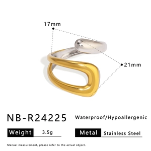 Detail of stainless steel geometric ring with 17mm size and waterproof hypoallergenic specs