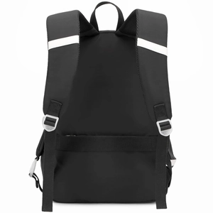 Detail of ergonomic padded straps and suitcase trolley belt on black travel backpack