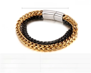 Detail view of double-layer stainless steel punk chain bracelet with technical specs