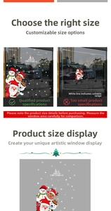 Detailed size guide for Merry Christmas window stickers showing Santa and reindeer decals