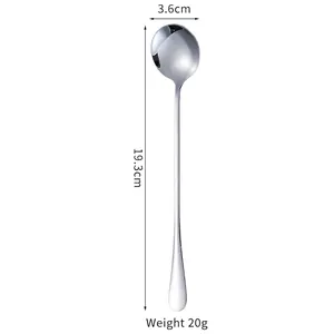 Detailed view of 304 stainless steel spoon showing dimensions 3.6cm width and 19.3cm length