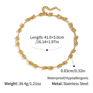 Detail showing the heavy woven heart knot chain with waterproof stainless steel parameters