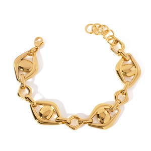 Gold-toned hollow eye-link stainless steel chain bracelet with adjustable lobster clasp