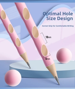 Detail view of pink ergonomic pencil with 10mm length and 6mm width finger grooves