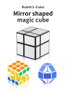 Collection of silver mirror magic cube, classic colorful puzzle and blue snake ruler toy