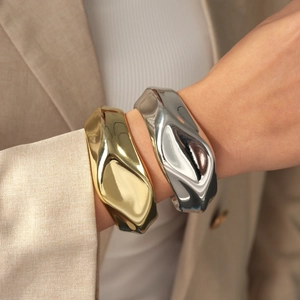 Irregular Liquid Metal Cuff Bracelet Minimalist Wavy Geometric Mirror Polish Open Bangle For Women Fashion Jewelry
