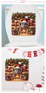 Detail of 3D Christmas mouse hole wall sticker with festive hamster and cozy fireplace
