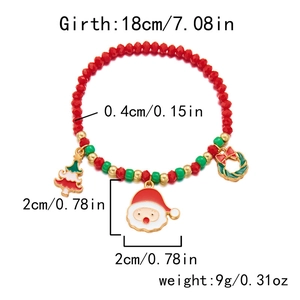 Detailed size parameters of Christmas beaded bracelet with festive pendants