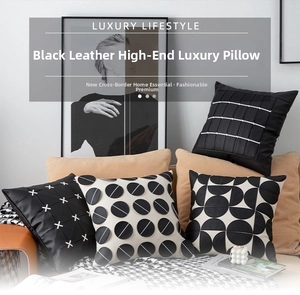 Detailed luxury black leather cushions with geometric stitching and modern patterns