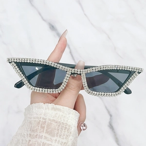 Women Cat Eye Sunglasses Rhinestone Studded UV400 Protection Oversized Bling PC Frame AC Lens Fashion Party Eyewear
