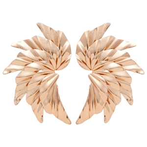 Chic layered fan wing earrings in polished rose gold with a pleated metallic design