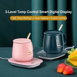 Ceramic mug warmer set with smart digital display and three temperature settings