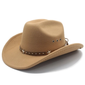 Classic camel western cowboy hat with studded leather band and metal ventilation eyelets