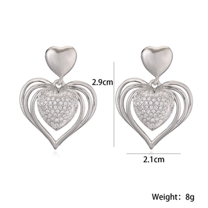 Elegant 18k gold plated double heart earrings with shimmering zircon crystal inlay