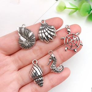 DIY antique silver ocean charms including seashell and seahorse for jewelry making