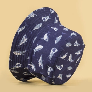 Cappello da sole blu navy con stampa di squali e trama a coste per viaggi all'aperto