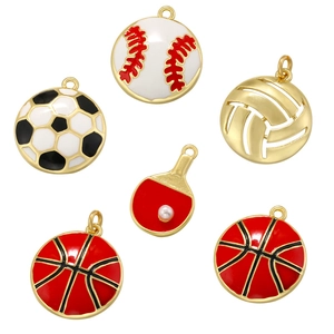 Sportball Anhänger Messing Emaille Basketball Fußball Volleyball Baseball Tischtennis Künstliche Perle Charms Für DIY Schmuck