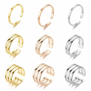 Minimalist Stainless Steel Open Adjustable Rings Multi Layer Parallel Lines Geometric Band Jewelry For Women Men
