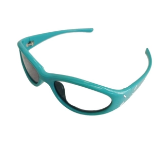 Kids trendy cyan blue sun shades with dark gray lenses for stylish outdoor beach wear