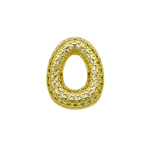 Macro shot of 3D gold-plated letter O pendant with micro-pave white cubic zirconia stones