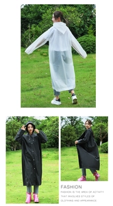 Detailed view of heavy-duty long waterproof EVA raincoats with hoods in white and black